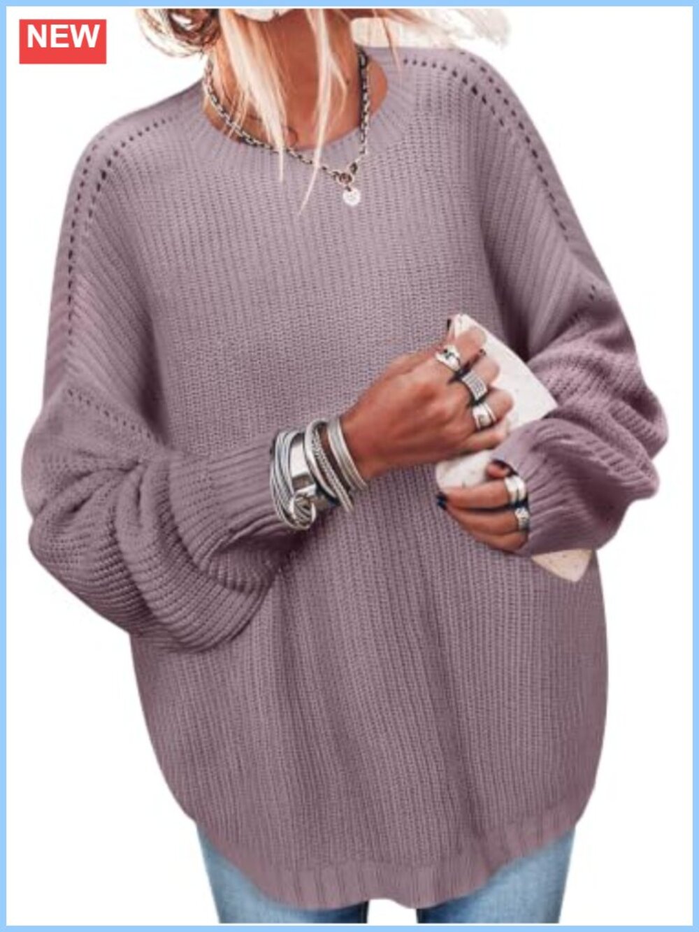Women's Oversized Knit Ribbed Pullover Tunic Sweater Casual Winter Top
